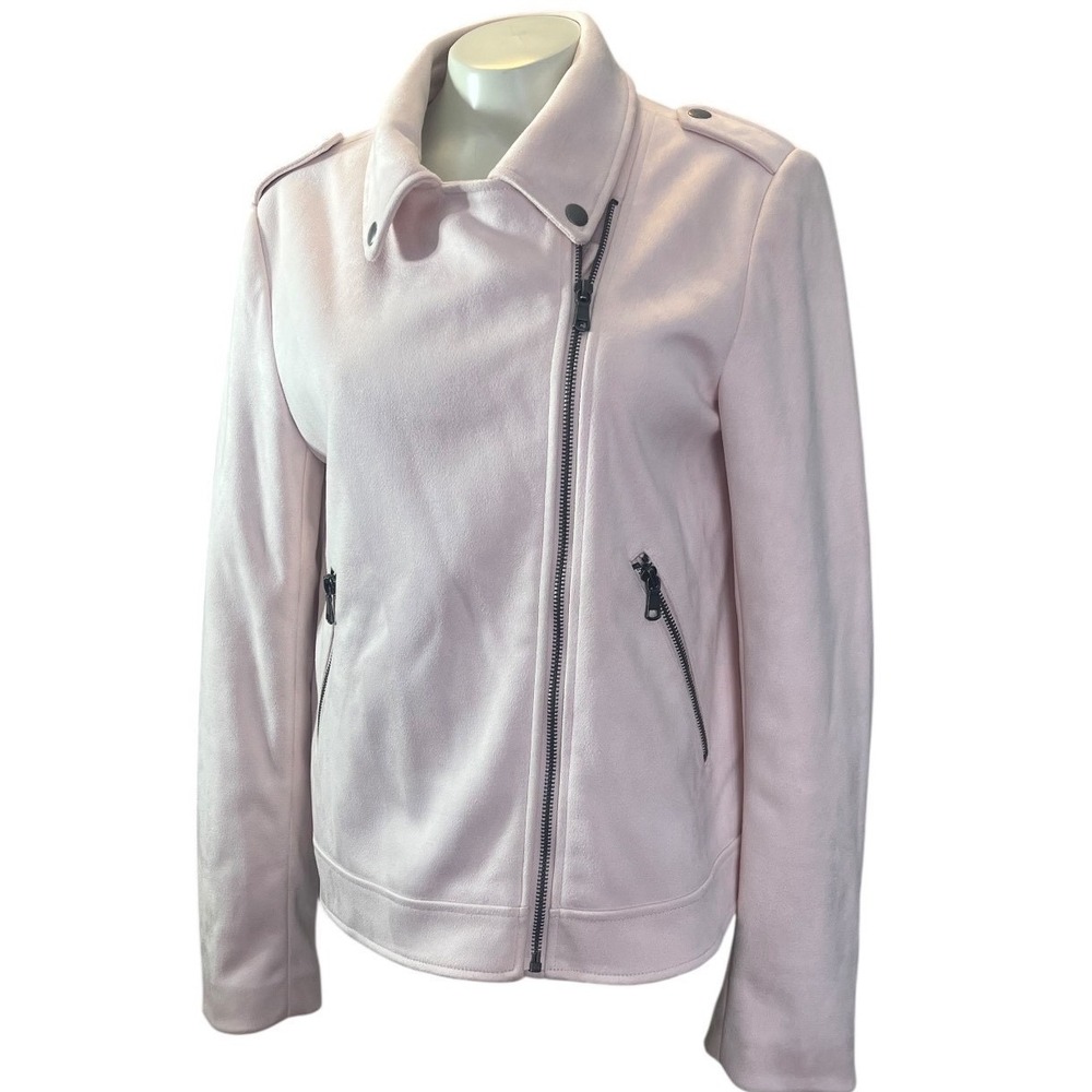 Banana Republic Womens Faux Suede Moto Jacket Pink Size M